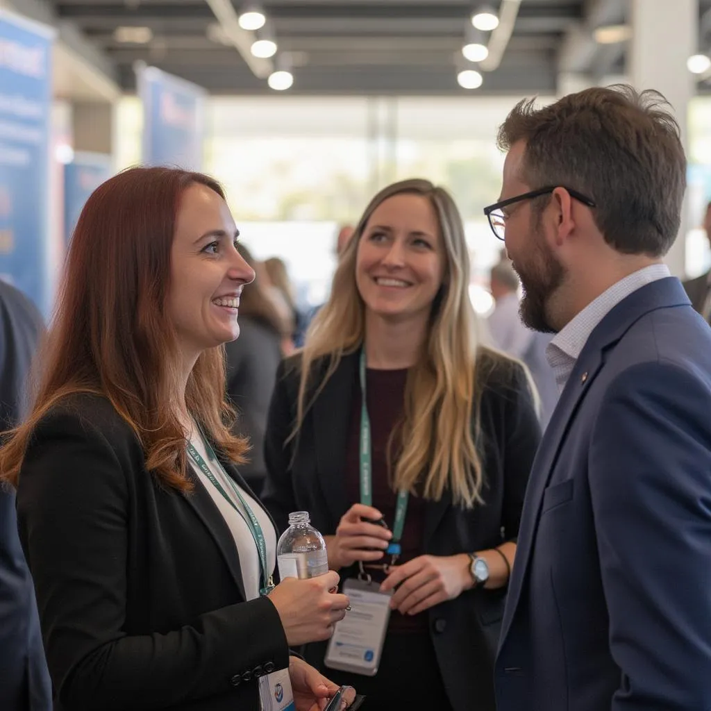 Preapplies team members networking at an Australian business conference